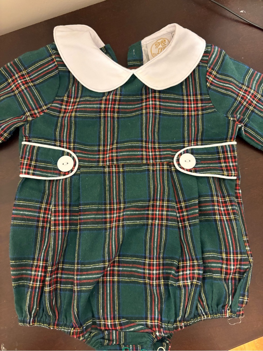 Classic Green Plaid Baby One-Piece with White Peter Pan Collar